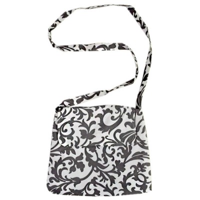 180586-GREY/WHITE FLOWER DESIGN CROSS BODY BAG W/FRONT POCKET